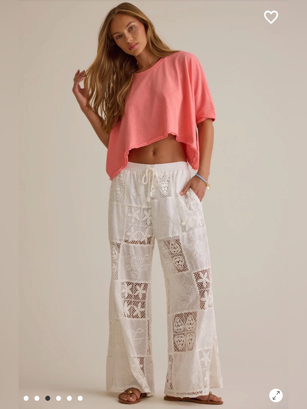 Altar'd State White Lace Patchwork Wide-Leg Pants